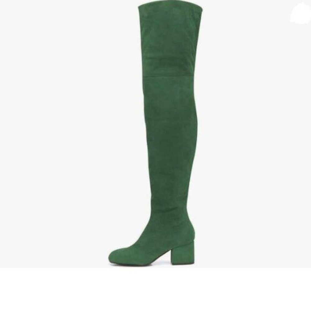 XYD Women Classic Over The Knee Thigh High Boots Square Closed Toe Green